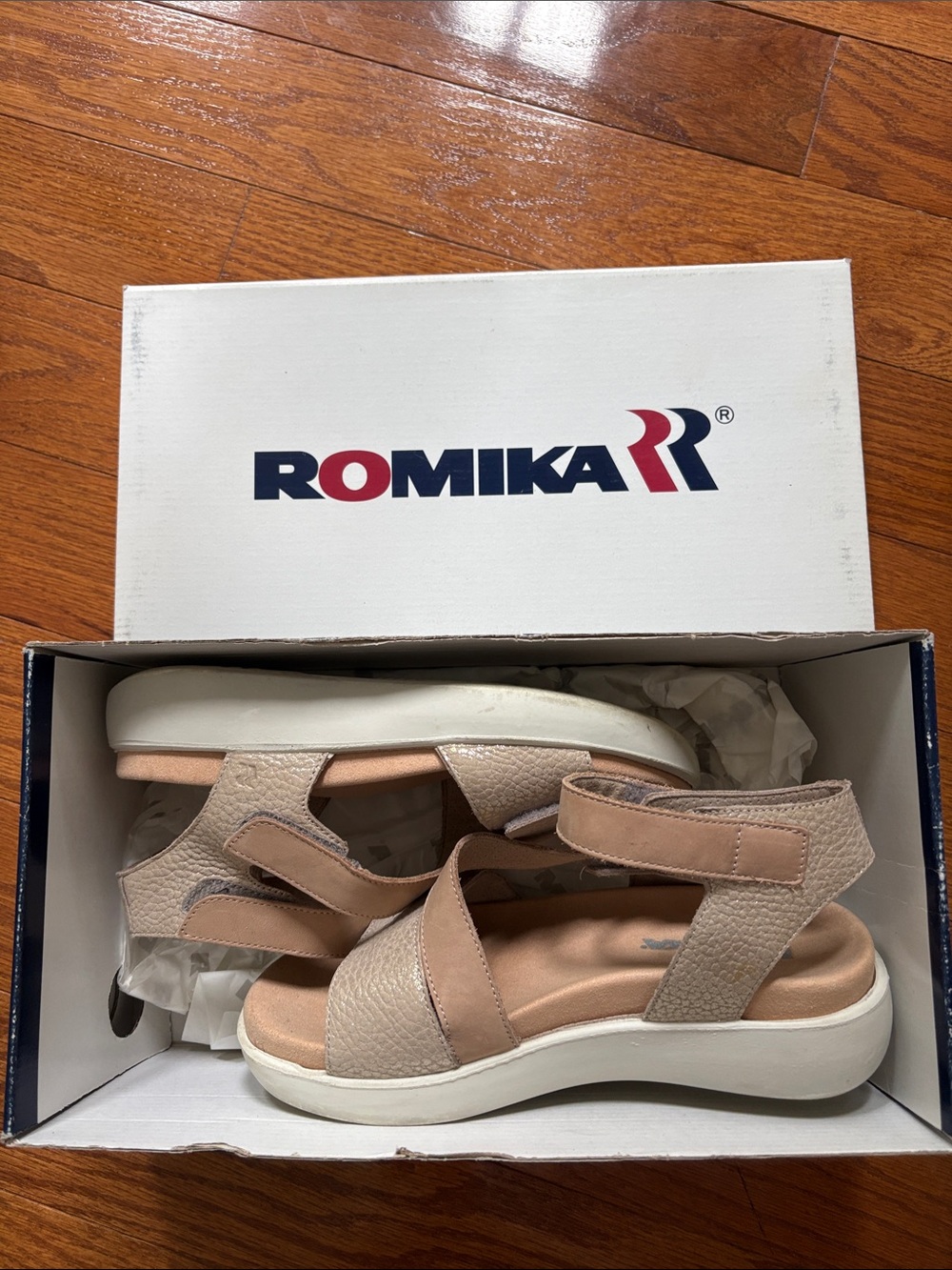 Romika Beige/Tan Women's Comfort Velcro Ankle Strap Sandals